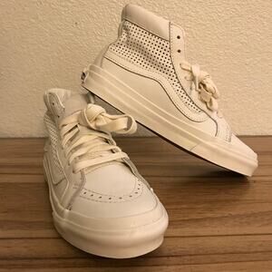 Vans Womens size 5 Square Perf SK8-Hi Slim Cutout DX White Leather Shoes Sneaker